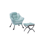 Fauteuil de salon contemporain Accent, fauteuil simple à cadre en acier avec accoudoirs et une poche latérale, avec repose-pieds, avec tabouret.