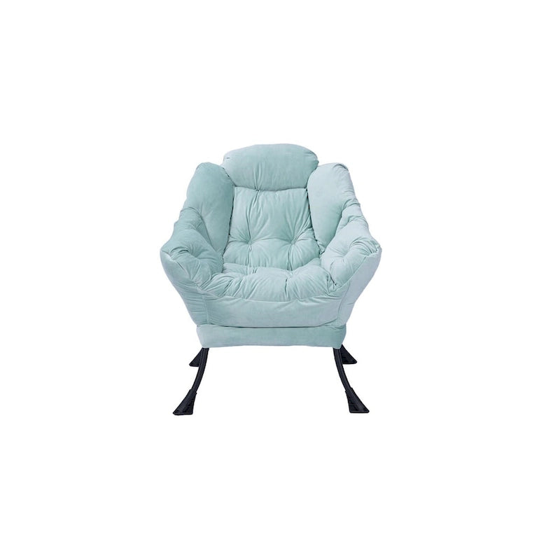 Fauteuil de salon contemporain Accent, fauteuil simple à cadre en acier avec accoudoirs et une poche latérale, avec repose-pieds, avec tabouret.