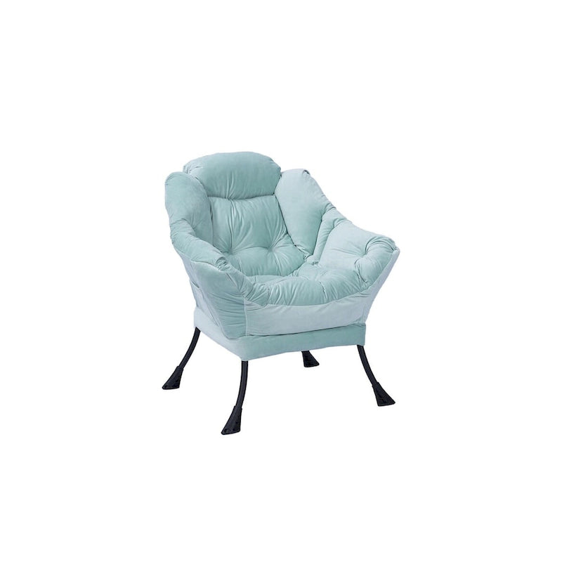 Fauteuil de salon contemporain Accent, fauteuil simple à cadre en acier avec accoudoirs et une poche latérale, avec repose-pieds, avec tabouret.