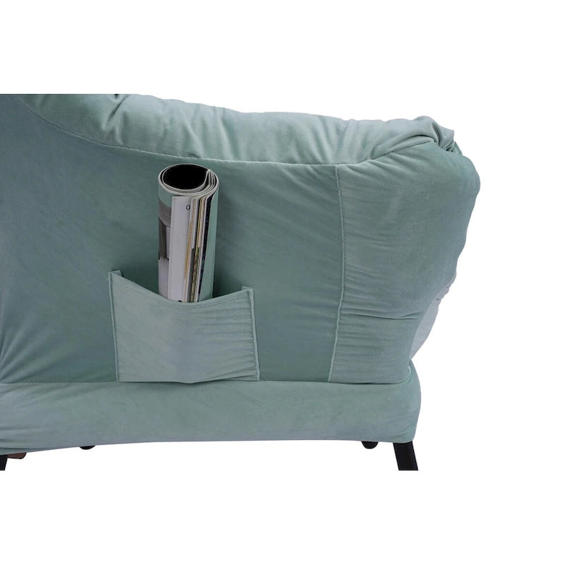 Fauteuil de salon contemporain Accent, fauteuil simple à cadre en acier avec accoudoirs et une poche latérale, avec repose-pieds, avec tabouret.