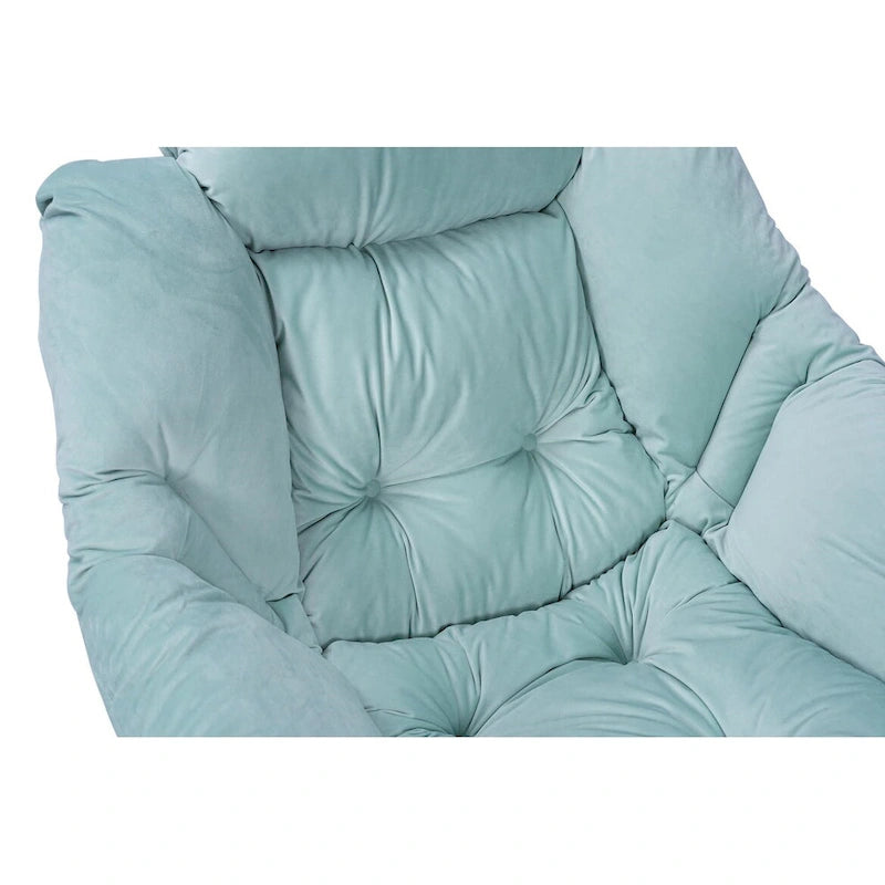 Fauteuil de salon contemporain Accent, fauteuil simple à cadre en acier avec accoudoirs et une poche latérale, avec repose-pieds, avec tabouret.
