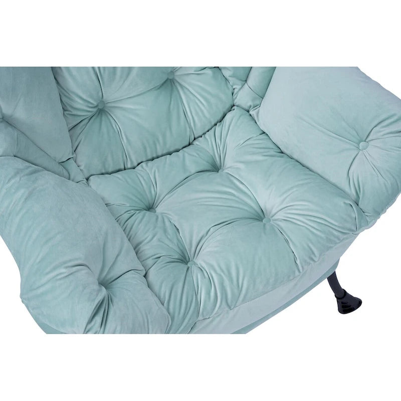 Fauteuil de salon contemporain Accent, fauteuil simple à cadre en acier avec accoudoirs et une poche latérale, avec repose-pieds, avec tabouret.