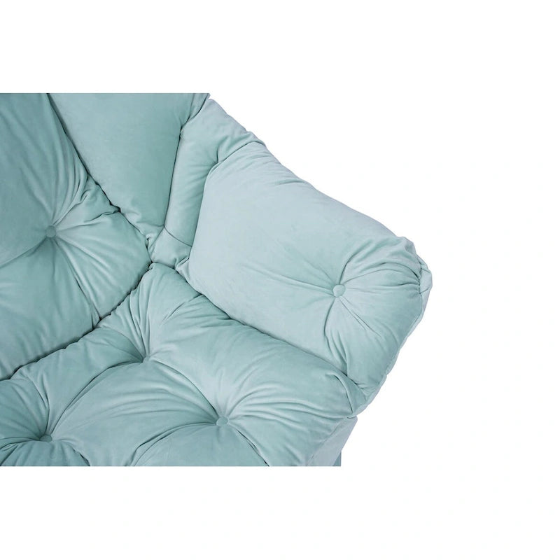 Fauteuil de salon contemporain Accent, fauteuil simple à cadre en acier avec accoudoirs et une poche latérale, avec repose-pieds, avec tabouret.