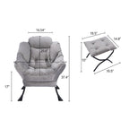 Fauteuil de salon contemporain Accent, fauteuil simple à cadre en acier avec accoudoirs et une poche latérale, avec repose-pieds, avec tabouret.