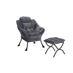 Fauteuil de salon contemporain Accent, fauteuil simple à cadre en acier avec accoudoirs et une poche latérale, avec repose-pieds, avec tabouret.