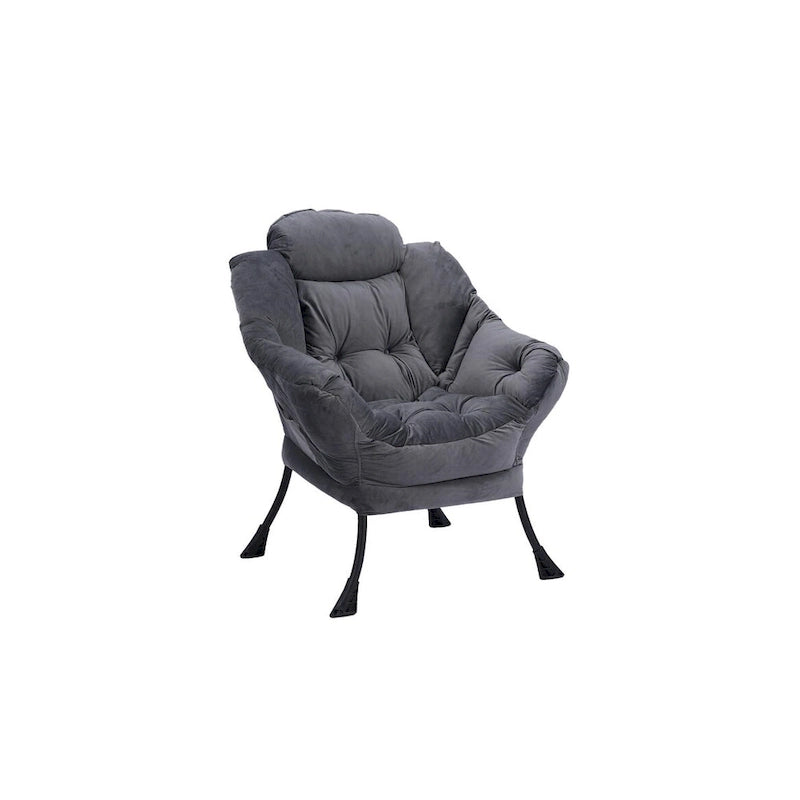 Fauteuil de salon contemporain Accent, fauteuil simple à cadre en acier avec accoudoirs et une poche latérale, avec repose-pieds, avec tabouret.