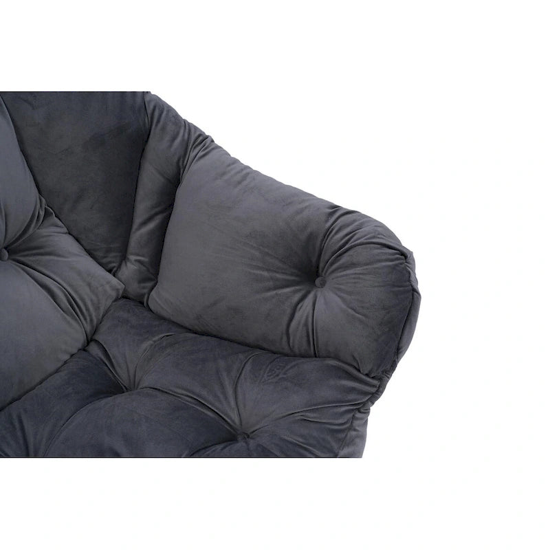 Fauteuil de salon contemporain Accent, fauteuil simple à cadre en acier avec accoudoirs et une poche latérale, avec repose-pieds, avec tabouret.