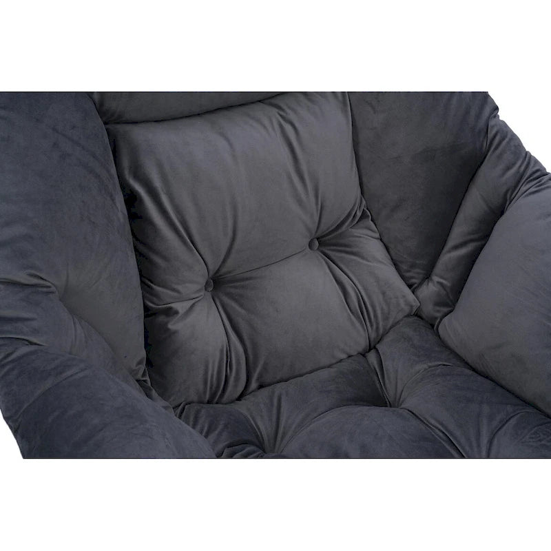 Fauteuil de salon contemporain Accent, fauteuil simple à cadre en acier avec accoudoirs et une poche latérale, avec repose-pieds, avec tabouret.