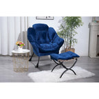 Fauteuil de salon contemporain Accent, fauteuil simple à cadre en acier avec accoudoirs et une poche latérale, avec repose-pieds, avec tabouret.
