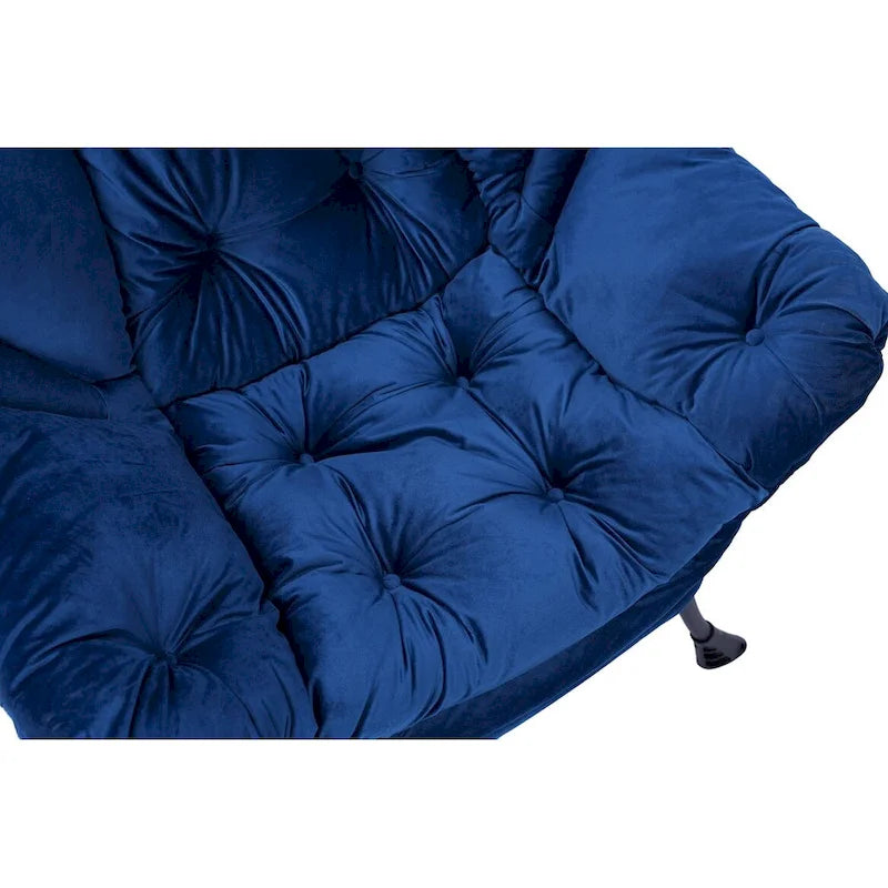 Fauteuil de salon contemporain Accent, fauteuil simple à cadre en acier avec accoudoirs et une poche latérale, avec repose-pieds, avec tabouret.