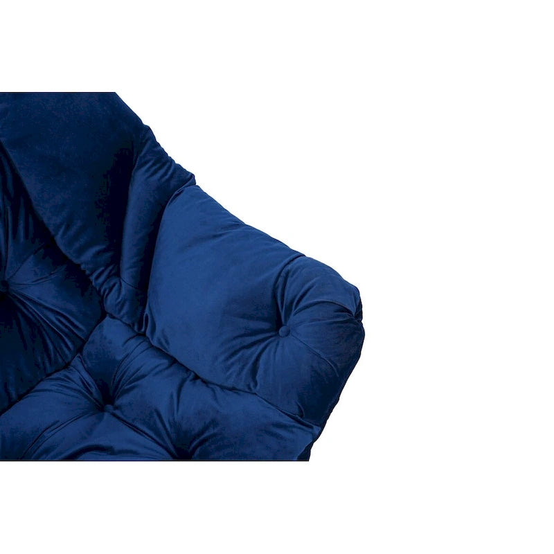 Fauteuil de salon contemporain Accent, fauteuil simple à cadre en acier avec accoudoirs et une poche latérale, avec repose-pieds, avec tabouret.