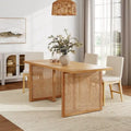 Warm Pine Boho Dining Table for 6, Rattan Accent