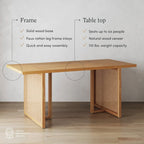 Warm Pine Boho Dining Table for 6, Rattan Accent