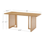 Warm Pine Boho Dining Table for 6, Rattan Accent