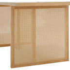 Warm Pine Boho Dining Table for 6, Rattan Accent