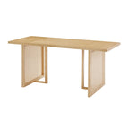 Warm Pine Boho Dining Table for 6, Rattan Accent
